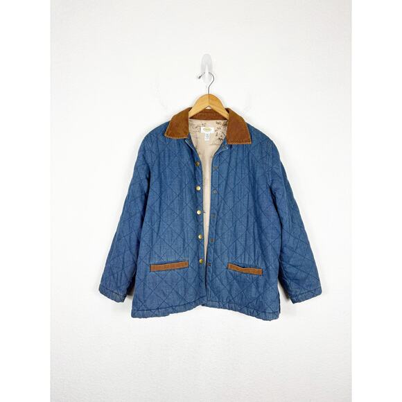 Vintage Talbots Denim Barn Jacket Petite Medium Blue Quilted Corduroy Trim Chore - Picture 3 of 15